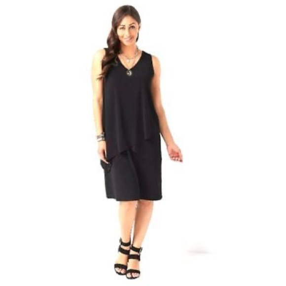 Susan Graver Black Layered Flowy Comfortable Sleeveless Shift DressTiered Sz M - Picture 1 of 9